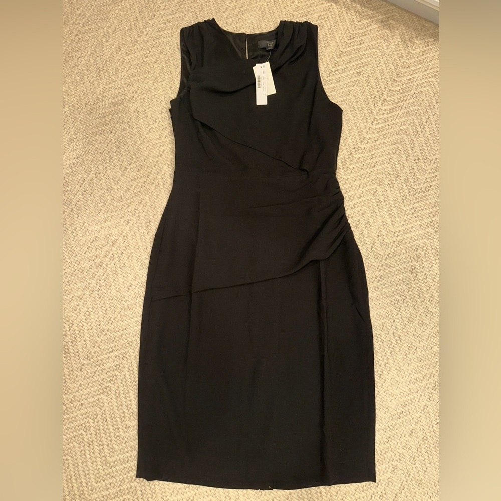 J Crew 365 High-Neck Drape Sheath Dress  in Lucky Crepe Black SZ 8 J7452 NWT